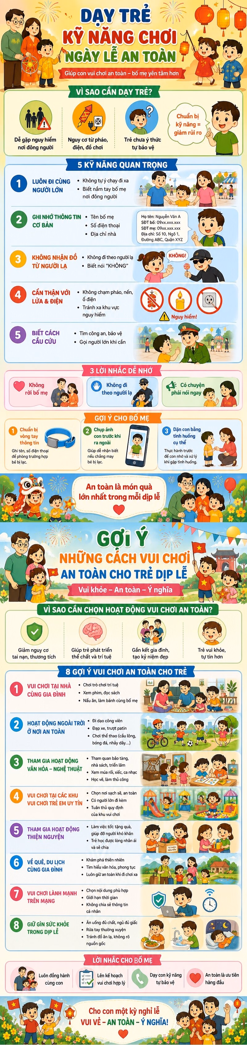 Tổng hợp 5 kỹ năng thiết yếu giúp trẻ vui chơi an toàn trong các dịp lễ hội đông đúc.